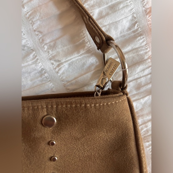 Suede Jeanne Lottie Dark Taupe Studded Shoulder Bag - Picture 3 of 9